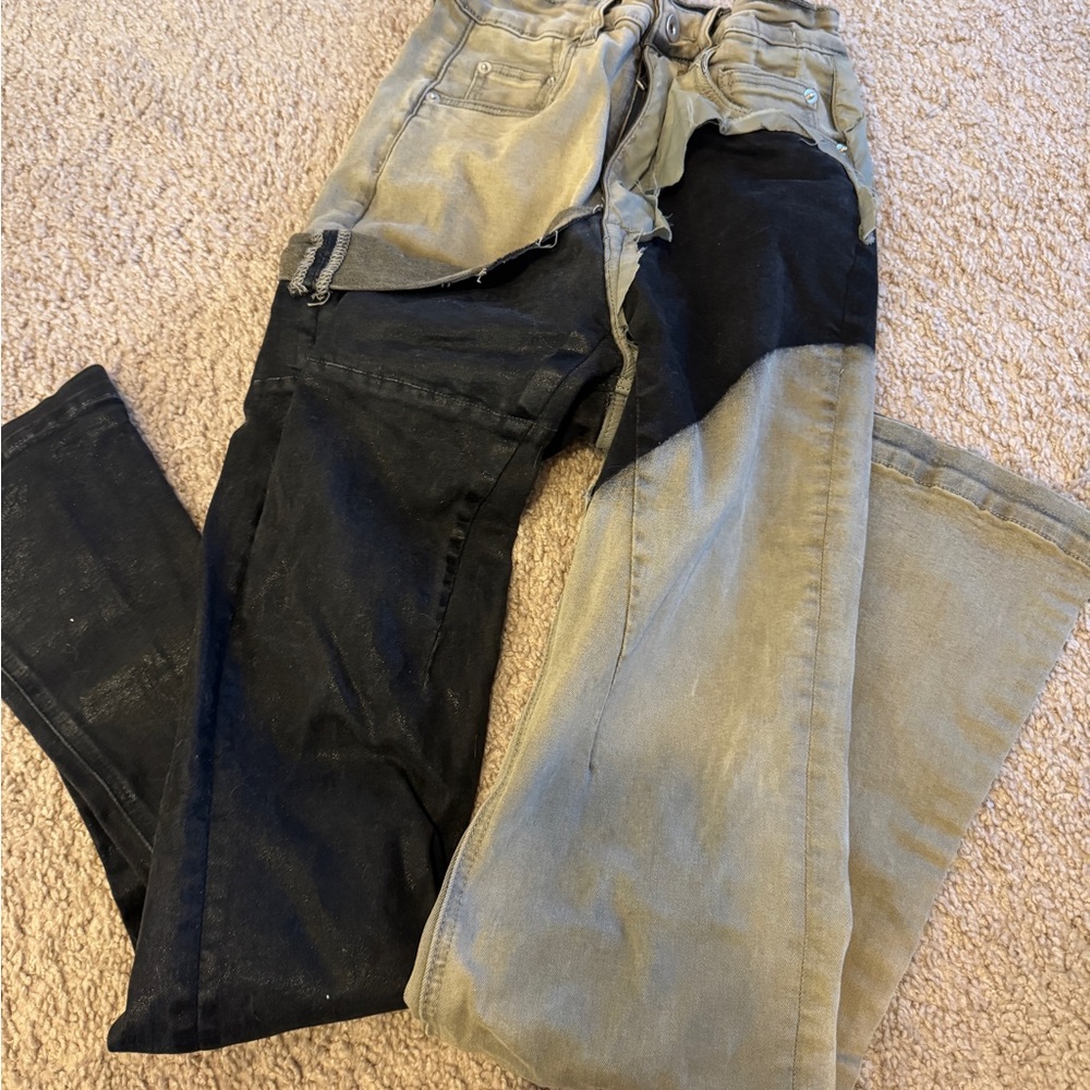 Two-Tone Black and Tan Patchwork Jeans